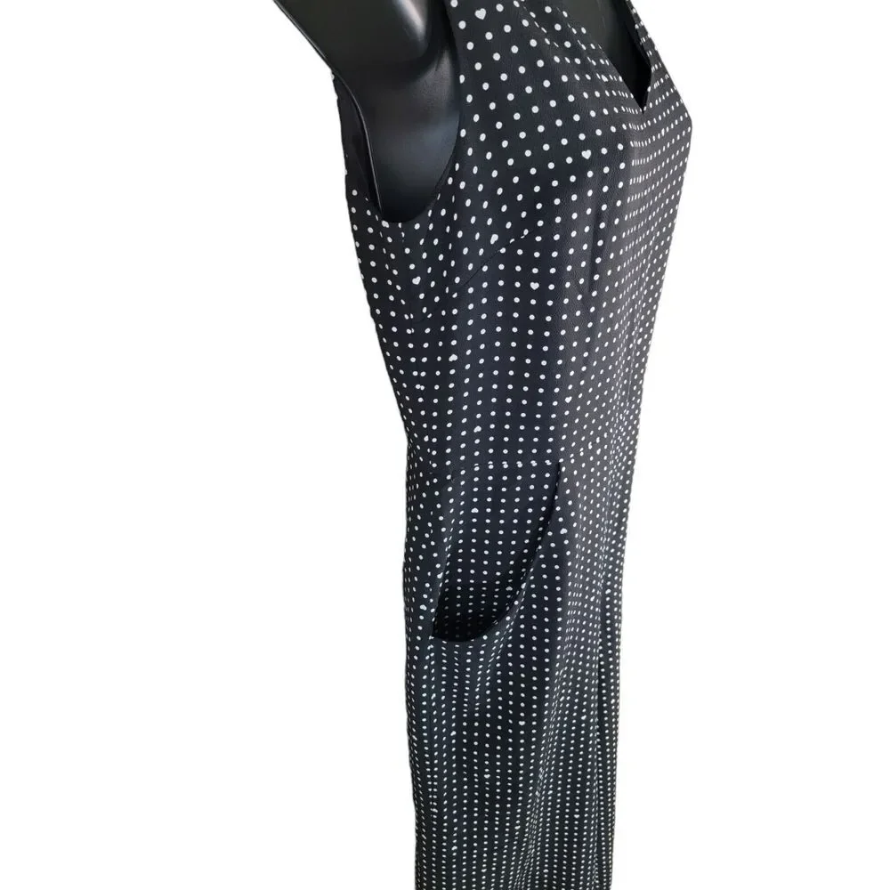 Karl Lagerfeld Paris Black White Polka Dot Hearts Crop Wide Leg Jumpsuit Size 2‎